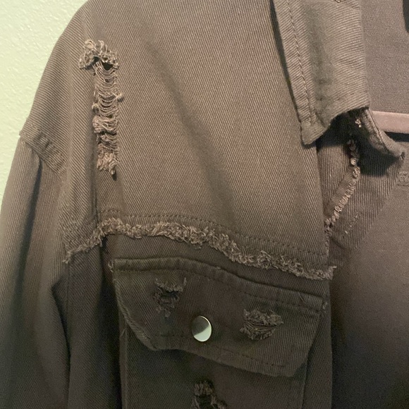 Distressed, jean material shirt - Picture 2 of 4